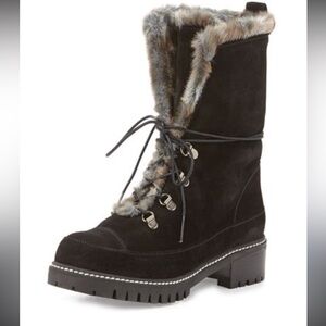 Stuart Weitzman Black Luge Suede & Faux Fur
Lace-up Boots